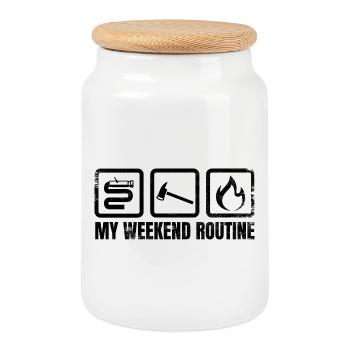 Firefighter Weekend - Cookie Jar with Wooden Lid - white - Front