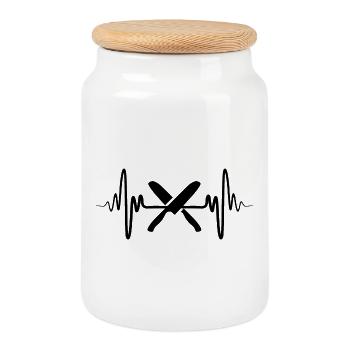 Couteau de chef Ligne Coeur - Boîte à biscuits avec couvercle en bois - blanc - Devant