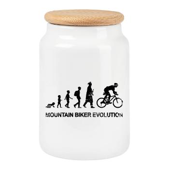 Entwicklung eines Mountainbikers - Keksdose mit Holzdeckel - Weiß - Vorne