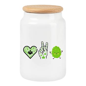 Amour, Paix, Bonheur - Boîte à biscuits avec couvercle en bois - blanc - Devant
