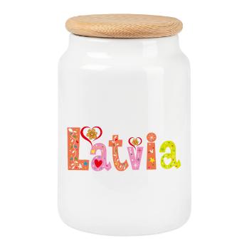 Personalized Latvia Name - Cookie Jar with Wooden Lid - white - Front