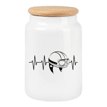 Heartbeat casque rétro vieux vintage moto cyclomoteur - Boîte à biscuits avec couvercle en bois - blanc - Devant