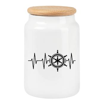 Heartbeat Steering Wheel Ship Captain Control Icon - Boîte à biscuits avec couvercle en bois - blanc - Devant