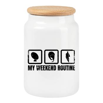 Horaire du week-end des joueurs de rugby - Boîte à biscuits avec couvercle en bois - blanc - Devant