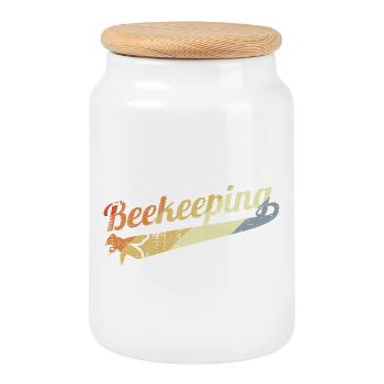 Apiculture vintage - Boîte à biscuits avec couvercle en bois - blanc - Devant