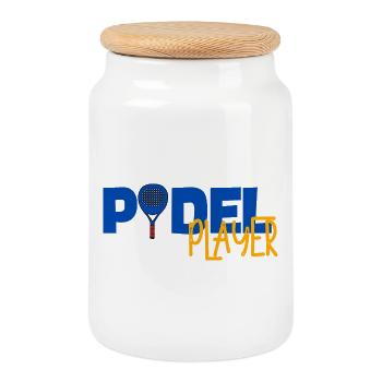 Padel-Spieler - Keksdose mit Holzdeckel - Weiß - Vorne