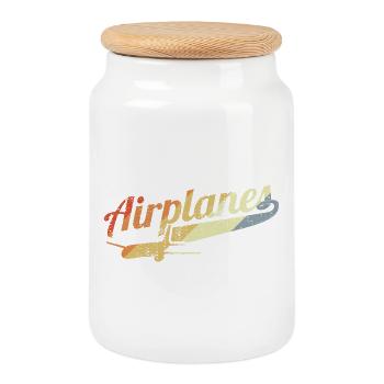 Retro Airplanes - Cookie Jar with Wooden Lid - white - Front
