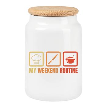 Weekend Cooking - Cookie Jar with Wooden Lid - white - Front