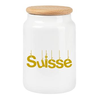 SUISSE. PAYS. GENEVE. SUISSE. HUMOUR. PAYS. DRAPEA - Boîte à biscuits avec couvercle en bois - blanc - Devant