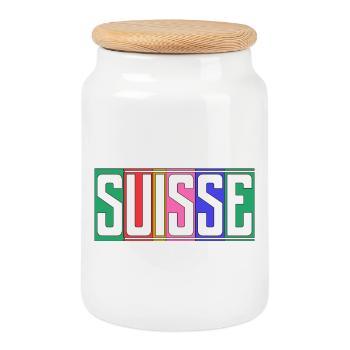 SUISSE. HUMOUR. PAYS. DRAPEAU. GENEVE. LAUSANNE - Boîte à biscuits avec couvercle en bois - blanc - Devant