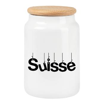 SUISSE. PAYS. GENEVE. HUMOUR. DRAPEAU - Boîte à biscuits avec couvercle en bois - blanc - Devant