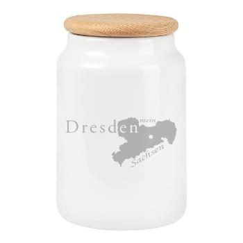 Dresden - mein Sachsen - Heimatstadt - Keksdose mit Holzdeckel - Weiß - Vorne