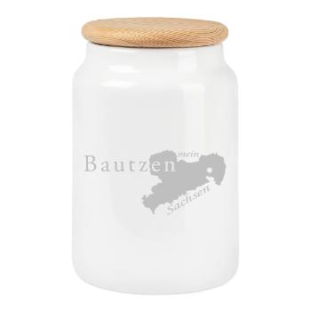 Bautzen - Mein Sachsen - Heimatstadt - Keksdose mit Holzdeckel - Weiß - Vorne