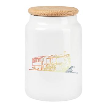 Lokomotive Retro Stil - Keksdose mit Holzdeckel - Weiß - Vorne