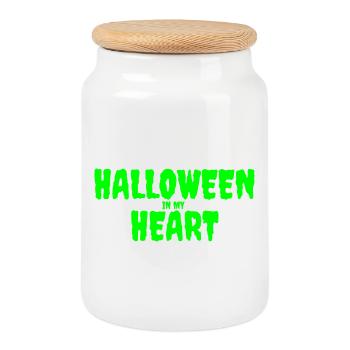 Halloween dans mon coeur Typographie Design - Boîte à biscuits avec couvercle en bois - blanc - Devant
