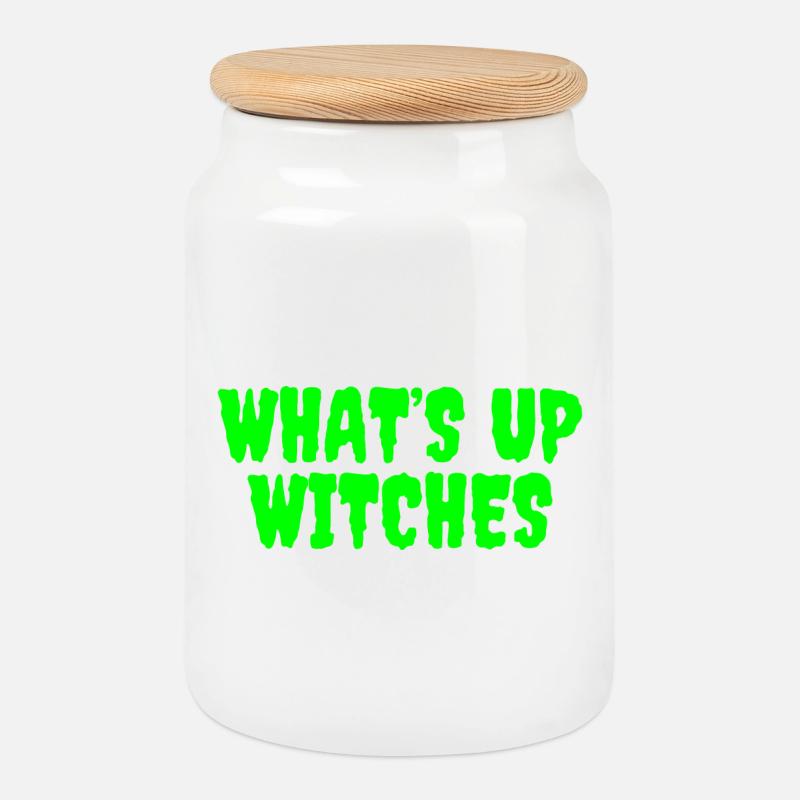 Lebendiges Grün Whats Up Hexen Design - Keksdose mit Holzdeckel - Weiß