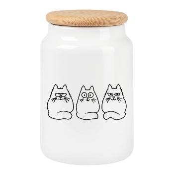3 chats - Boîte à biscuits avec couvercle en bois - blanc - Devant