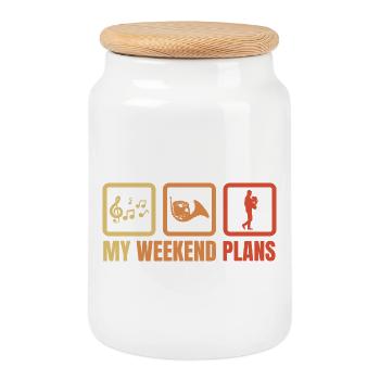 French horn player weekend routine - Cookie Jar with Wooden Lid - white - Front