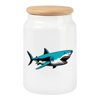 Requin - Boîte à biscuits avec couvercle en bois - blanc - Devant