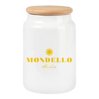 Sunburst Mondello Sicilia Design - Cookie Jar with Wooden Lid - white - Front