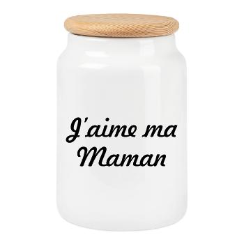 J'aime ma maman - Fête des Mères - Boîte à biscuits avec couvercle en bois - blanc - Devant