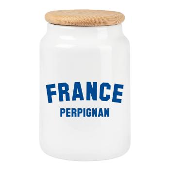 PERPIGNAN, France, France - Boîte à biscuits avec couvercle en bois - blanc - Devant