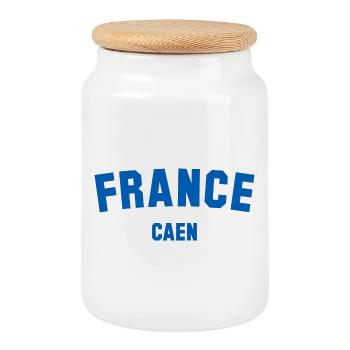 J’ADORE CAEN France - Boîte à biscuits avec couvercle en bois - blanc - Devant