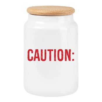caution I have no filter - Cookie Jar with Wooden Lid - white - Front