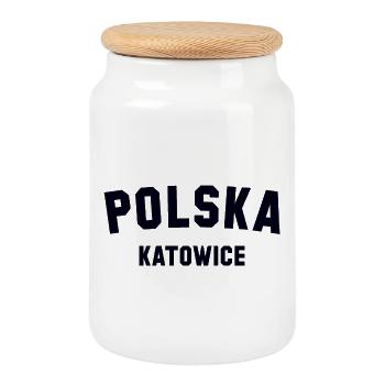 KATOWICE Polska Poland - Cookie Jar with Wooden Lid - white - Front