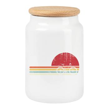 Cycling Retro riders - Cookie Jar with Wooden Lid - white - Front