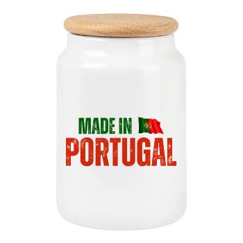 Made in Portugal, Portuguese pride - Cookie Jar with Wooden Lid - white - Front
