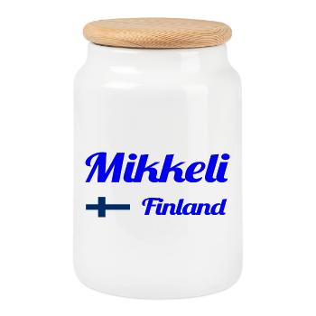 Mikkeli Finnland - Stylische Drucke - Keksdose mit Holzdeckel - Weiß - Vorne