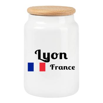 Lyon France- Stylish prints - Cookie Jar with Wooden Lid - white - Front