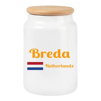 Breda Pays-Bas - Imprimés élégants - Boîte à biscuits avec couvercle en bois - blanc - Devant