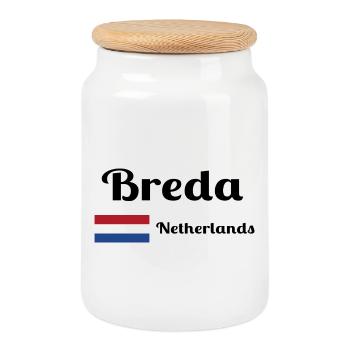 Breda Pays-Bas - Imprimés élégants - Boîte à biscuits avec couvercle en bois - blanc - Devant