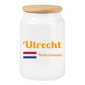 Utrecht, Pays-Bas - Imprimés élégants - Boîte à biscuits avec couvercle en bois - blanc - Devant