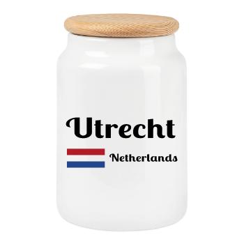 Utrecht, Pays-Bas - Imprimés élégants - Boîte à biscuits avec couvercle en bois - blanc - Devant