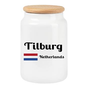 Tilburg, Pays-Bas- Imprimés élégants - Boîte à biscuits avec couvercle en bois - blanc - Devant