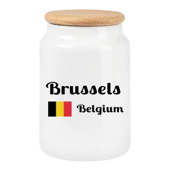 Brüssel Belgien - Stilvolle Drucke - Keksdose mit Holzdeckel - Weiß - Vorne
