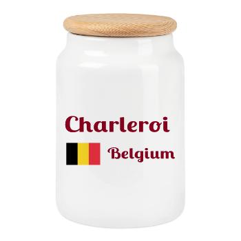 Charleroi Belgien - Stilvolle Drucke - Keksdose mit Holzdeckel - Weiß - Vorne