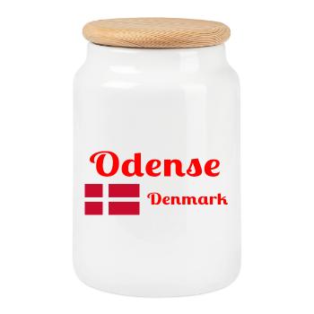 Odense, Danemark - Imprimés élégants - Boîte à biscuits avec couvercle en bois - blanc - Devant
