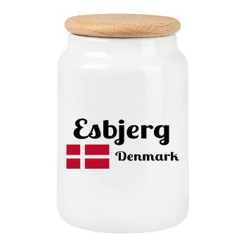 Esbjerg, Dänemark - Stilvolle Drucke - Keksdose mit Holzdeckel - Weiß - Vorne