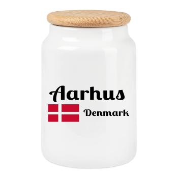 Aarhus Denmark - Stylish prints - Cookie Jar with Wooden Lid - white - Front