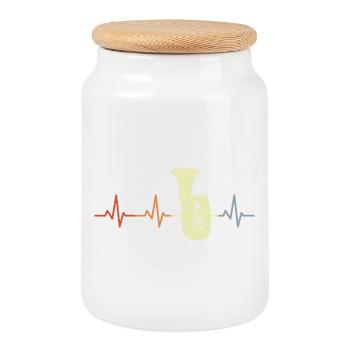 Tuba Vintage Cœur Ligne - Boîte à biscuits avec couvercle en bois - blanc - Devant