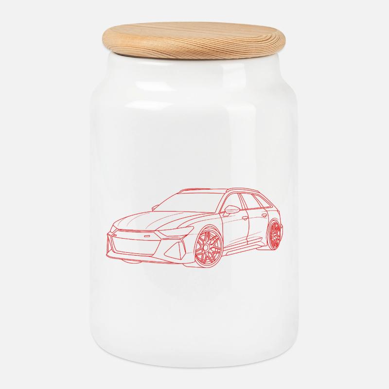 Auto outline rot - Keksdose mit Holzdeckel - Weiß
