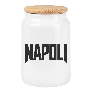 Napoli lettering black - Naples lettering black - Cookie Jar with Wooden Lid - white - Front