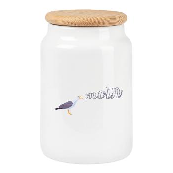 Norddeutsch Möwe Moin Design - Keksdose mit Holzdeckel - Weiß - Vorne