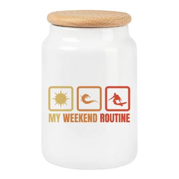 Surfer Weekend Routine - Cookie Jar with Wooden Lid - white - Front