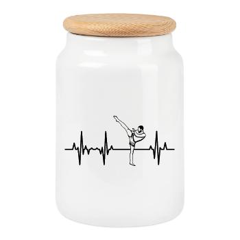 Kickboxer heartbeat - Cookie Jar with Wooden Lid - white - Front