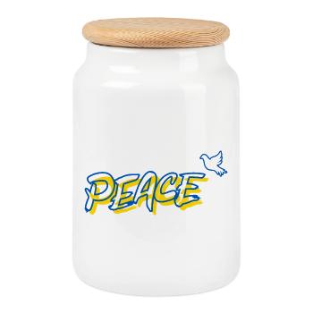Peace Friede Urkaine Friedenstaube - Keksdose mit Holzdeckel - Weiß - Vorne